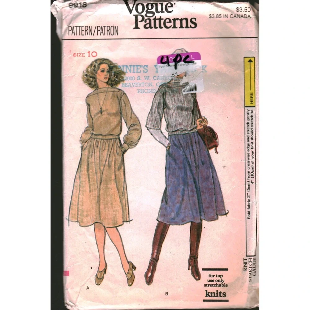Vintage Vogue 9918 Misses Top and Skirt Sewing Pattern Size 10 1980s Knit Outfit